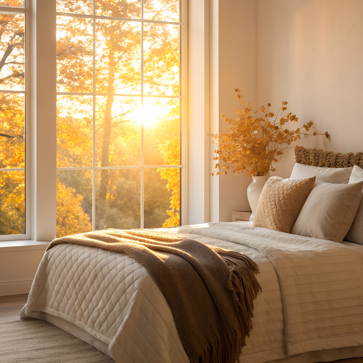 Fall Sunset Through Bedroom Window Picture for Terra Powders Home Goods and Cozy Decor