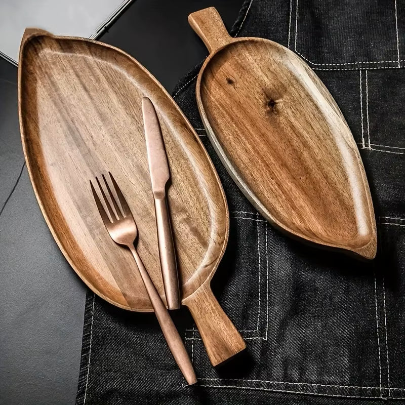 Acacia Wood Shaped Leaf Trays Small And Large Wooden Leaves Tableware
