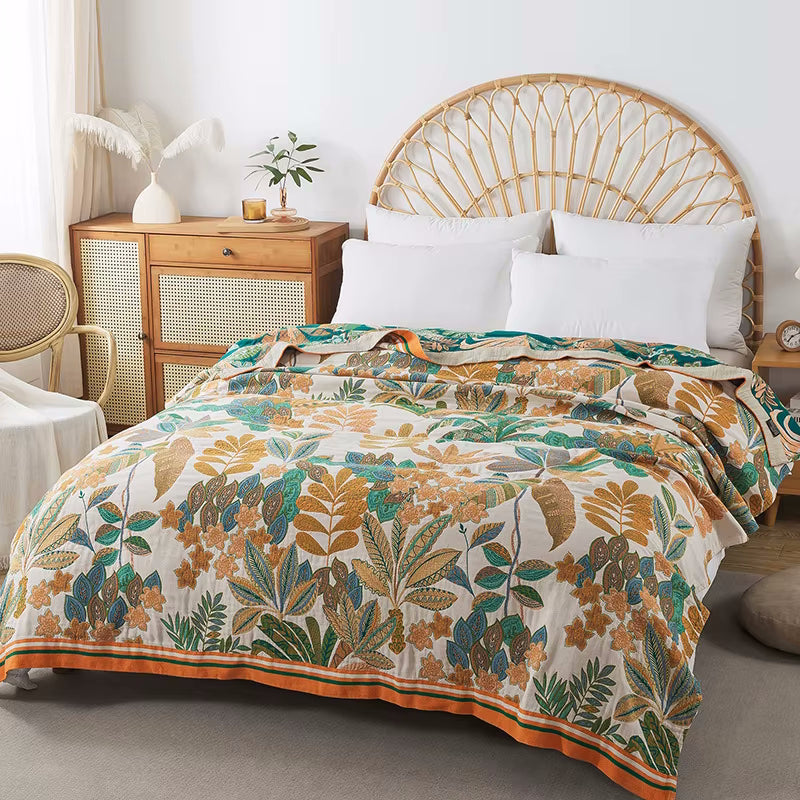 Bedroom Decor Emerald Eden Reversible Bed Blanket Cotton Coverlet Quilt