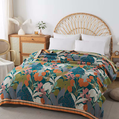 Bedroom Decor Tropical Twilight Reversible Bed Blanket Cotton Coverlet Quilt