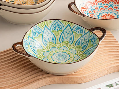 Beach House Decor And Farmhouse Kitchen Style Dishes In Bright Boho Patterns Perfectly Imperfect Shape Bowls Seaside Dish With Handles