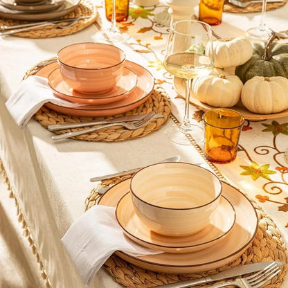 Earthy Cafe Color Ceramic Dishes Simplicity Place Settings For Six Plates And Bowls For Seasonal Tablescapes