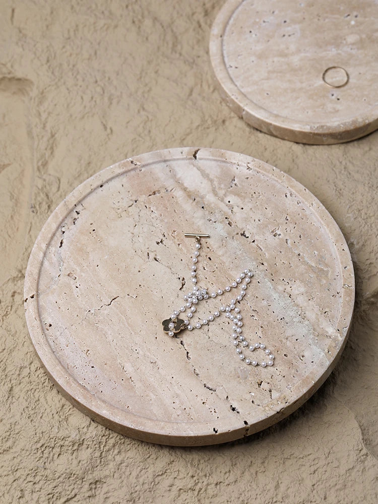 Chiaro Travertine Stone Decorative Trays Luxury Jewelry Holder