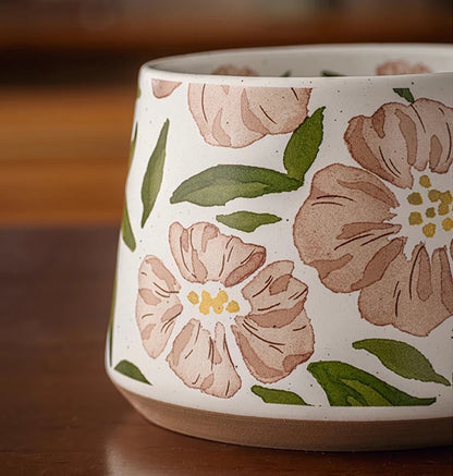 Close Up Enchanting Botanicals Floral Pattern Camellia Pink Flower Mug