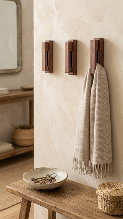 Entryway Decor Wall Hooks Organic Style Foyer Scarf Holder Wood And Marble Slides