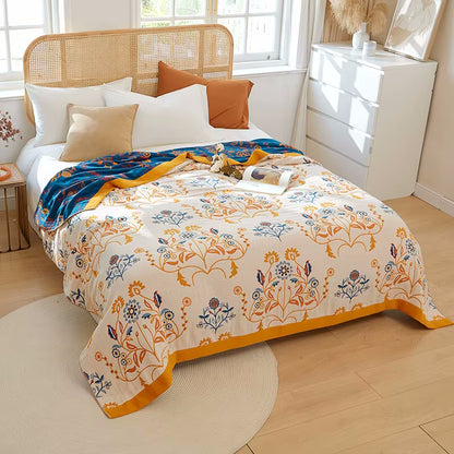 Fontainebleau 1 Regal Floral Cotton Bedding Reversible Quilt Coverlet