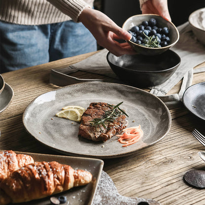 Serving Food With Rustic Tableware Bauernhof Irregular Shaped Plates Bowls And Ceramic Dinner Tray