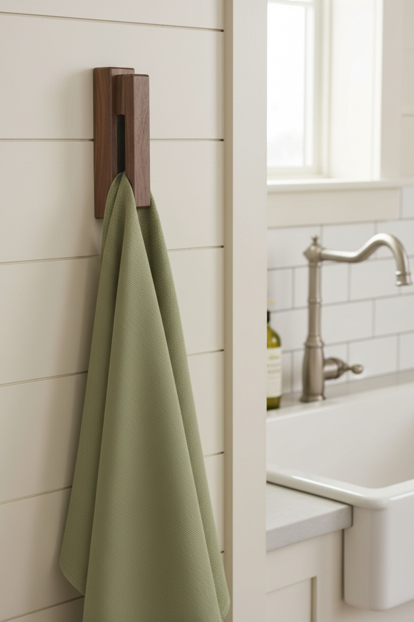 Modern Farmhouse Style Towel Hook Walnut Wooden Marble Slide Towel Holder Wall Decor