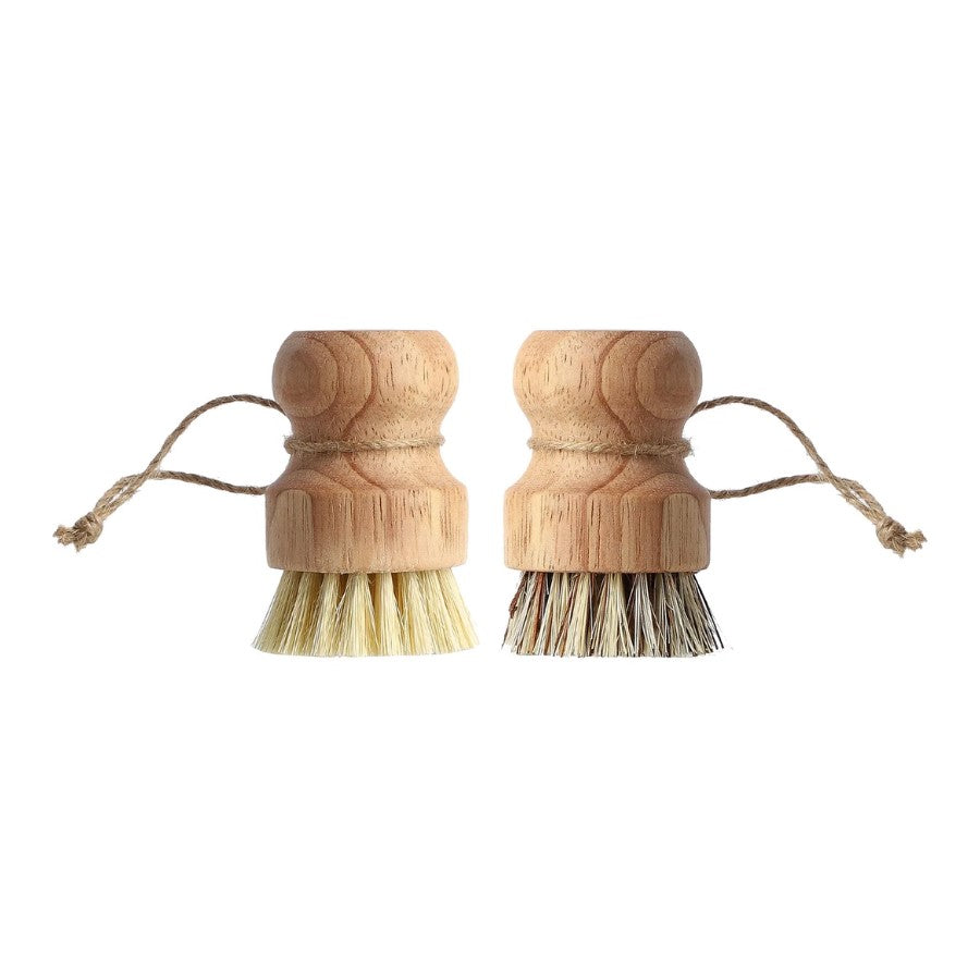 Natural Fiber Round Scrub Brush With Wood Handle