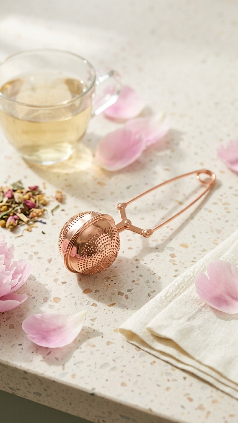Pretty Spring Style Rose Gold Tea Strainer For Floral Loose Leaf Teas