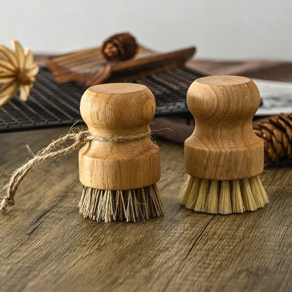 Real Wood With Coconut Bristles And Sisal Bristles Round Scrub Brushes