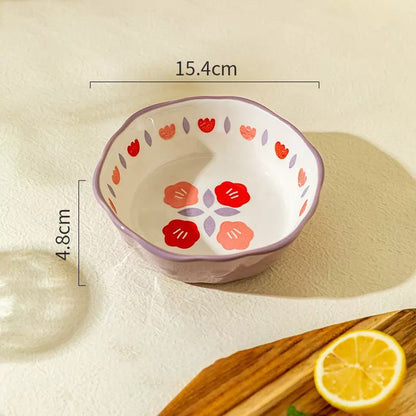 Cottage Vintage Style Ceramic Bowl Size Measurements Begonia Flower Pattern