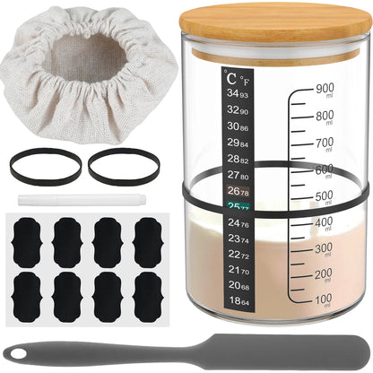 Set D Complete Sourdough Starter Kit With Glass Canister & Tools
