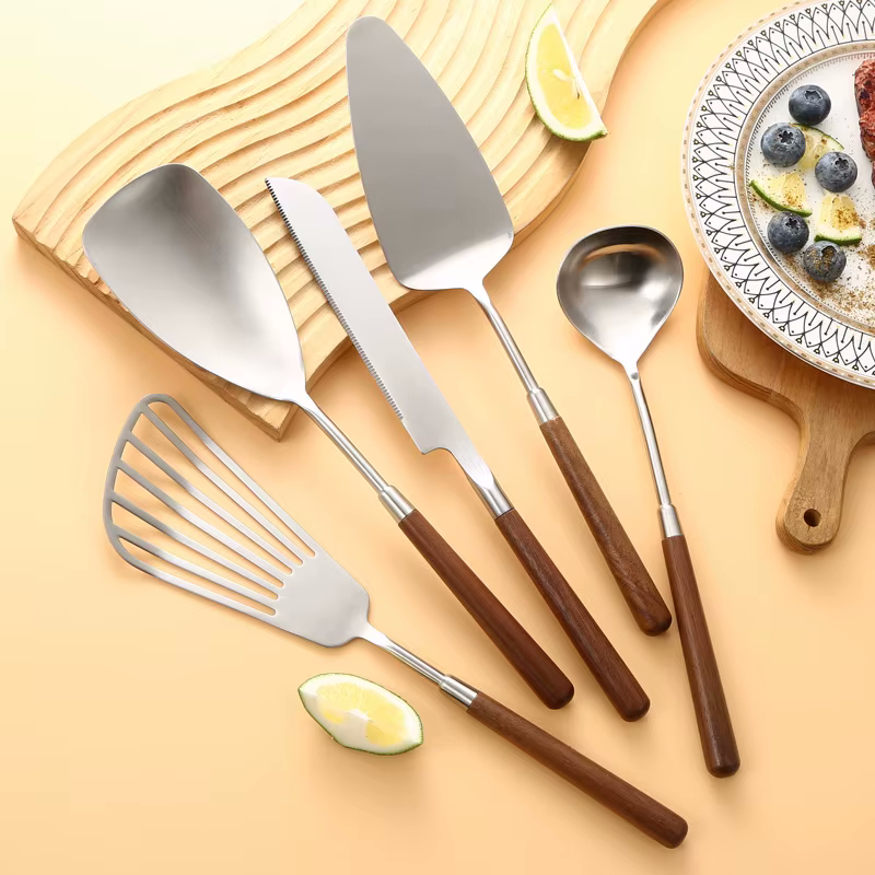 Stainless Steel Luxury Chef Sleek Wood And Metal Utensil Tools