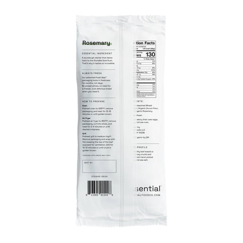 Essential Baking Company Take And Bake 1 Pound Organic Rosemary Bread Loaf Nutritional Facts And Ingredients