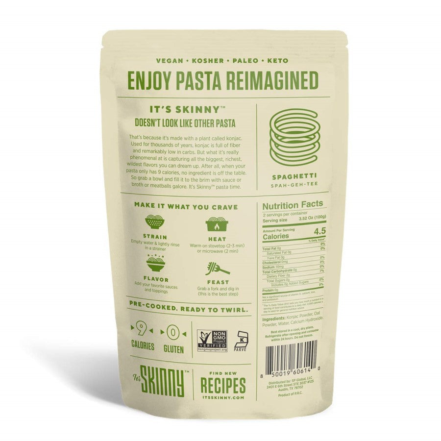 Vegan Paleo Keto Pasta It's Skinny Spaghetti Noodles Non-GMO Ingredients With Konjac
